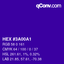 颜色代码: HEX #3A00A1 | qconv.com