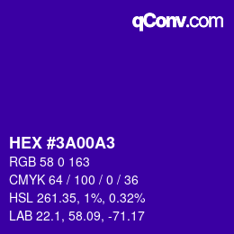 Color code: HEX #3A00A3 | qconv.com
