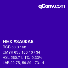 カラーコード: HEX #3A00A8 | qconv.com