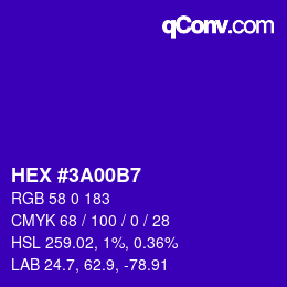 Farbcode: HEX #3A00B7 | qconv.com