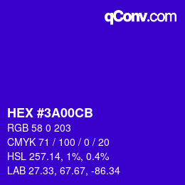カラーコード: HEX #3A00CB | qconv.com