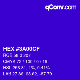 カラーコード: HEX #3A00CF | qconv.com