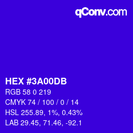 颜色代码: HEX #3A00DB | qconv.com