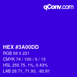 颜色代码: HEX #3A00DD | qconv.com