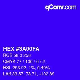 Color code: HEX #3A00FA | qconv.com