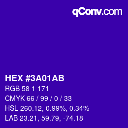 Color code: HEX #3A01AB | qconv.com