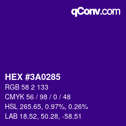 カラーコード: HEX #3A0285 | qconv.com