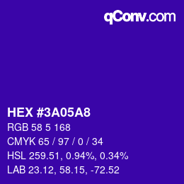 カラーコード: HEX #3A05A8 | qconv.com