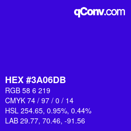 颜色代码: HEX #3A06DB | qconv.com