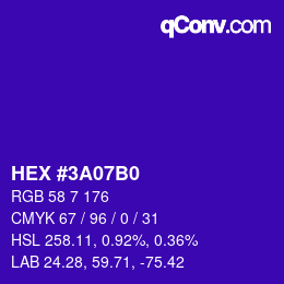 颜色代码: HEX #3A07B0 | qconv.com