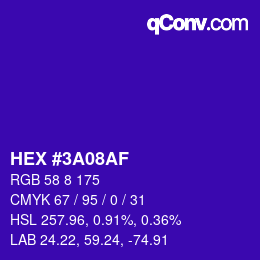 Color code: HEX #3A08AF | qconv.com