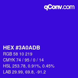 Color code: HEX #3A0ADB | qconv.com