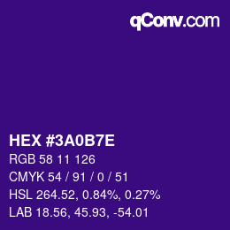 Color code: HEX #3A0B7E | qconv.com