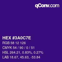 Color code: HEX #3A0C7E | qconv.com