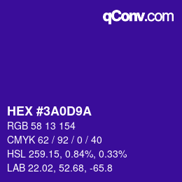 Color code: HEX #3A0D9A | qconv.com
