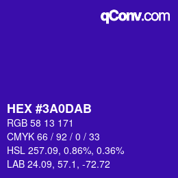 颜色代码: HEX #3A0DAB | qconv.com