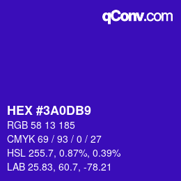 颜色代码: HEX #3A0DB9 | qconv.com