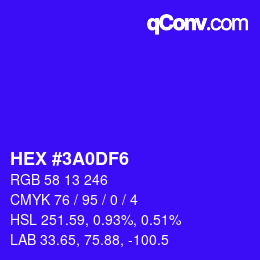 Color code: HEX #3A0DF6 | qconv.com