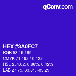 颜色代码: HEX #3A0FC7 | qconv.com