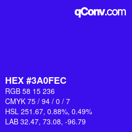 颜色代码: HEX #3A0FEC | qconv.com