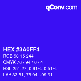 カラーコード: HEX #3A0FF4 | qconv.com