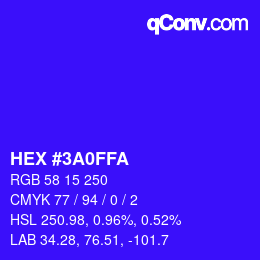 Color code: HEX #3A0FFA | qconv.com