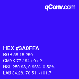 カラーコード: HEX #3A0FFA | qconv.com