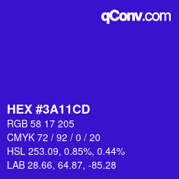 Farbcode: HEX #3A11CD | qconv.com