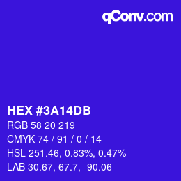 颜色代码: HEX #3A14DB | qconv.com