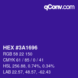 Color code: HEX #3A1696 | qconv.com