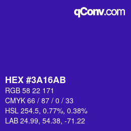 Color code: HEX #3A16AB | qconv.com