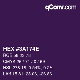 Color code: HEX #3A174E | qconv.com
