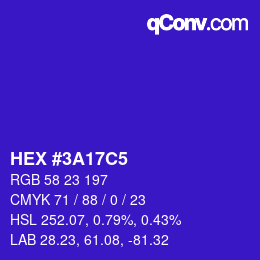 Color code: HEX #3A17C5 | qconv.com