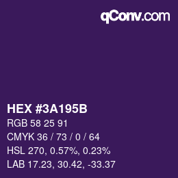 Color code: HEX #3A195B | qconv.com