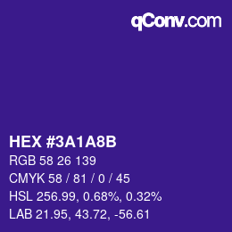 Color code: HEX #3A1A8B | qconv.com