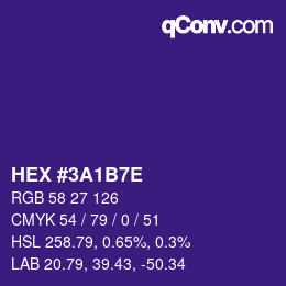 Color code: HEX #3A1B7E | qconv.com
