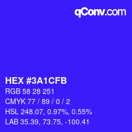 カラーコード: HEX #3A1CFB | qconv.com