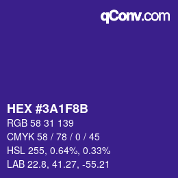 Color code: HEX #3A1F8B | qconv.com