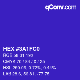 Color code: HEX #3A1FC0 | qconv.com