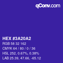 颜色代码: HEX #3A20A2 | qconv.com