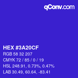 カラーコード: HEX #3A20CF | qconv.com