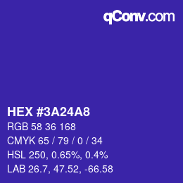颜色代码: HEX #3A24A8 | qconv.com