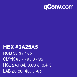 Color code: HEX #3A25A5 | qconv.com