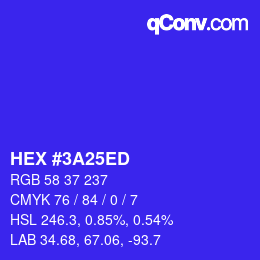 Color code: HEX #3A25ED | qconv.com
