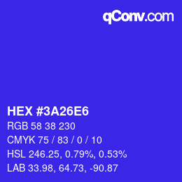 カラーコード: HEX #3A26E6 | qconv.com