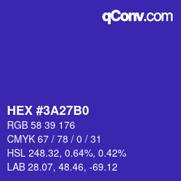 颜色代码: HEX #3A27B0 | qconv.com