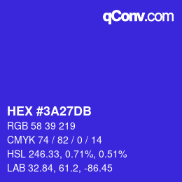 カラーコード: HEX #3A27DB | qconv.com
