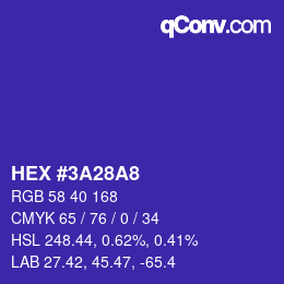 Color code: HEX #3A28A8 | qconv.com