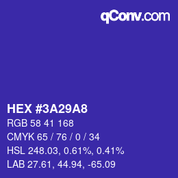 颜色代码: HEX #3A29A8 | qconv.com