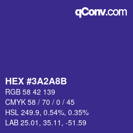 カラーコード: HEX #3A2A8B | qconv.com